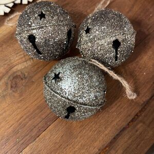 Set of three - Glittery Silver/bronze gold Holiday Jingle Bells